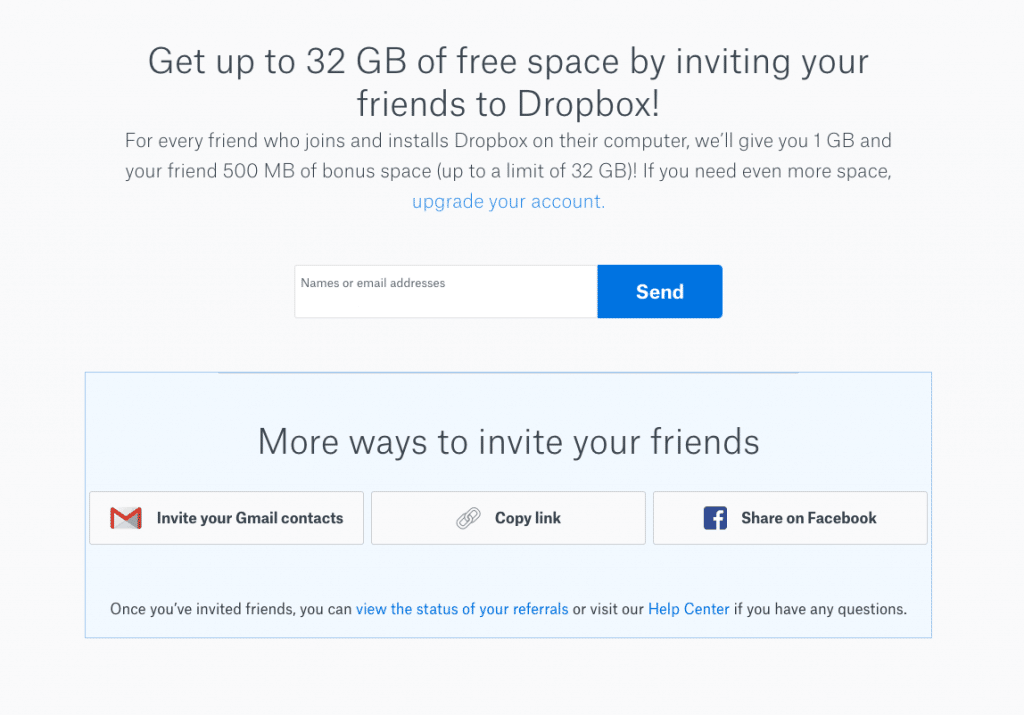 invite friends to dropbox