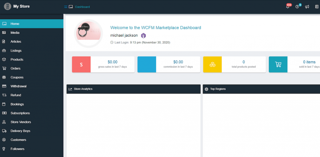 WCFM marketplace dashboard