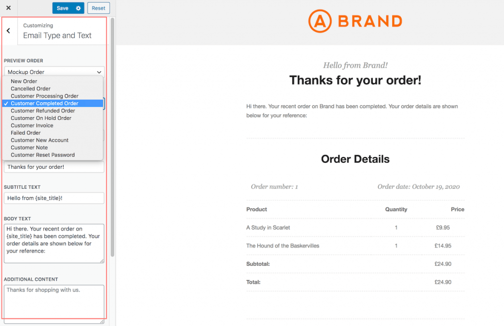 Kadence woocommerce email templates