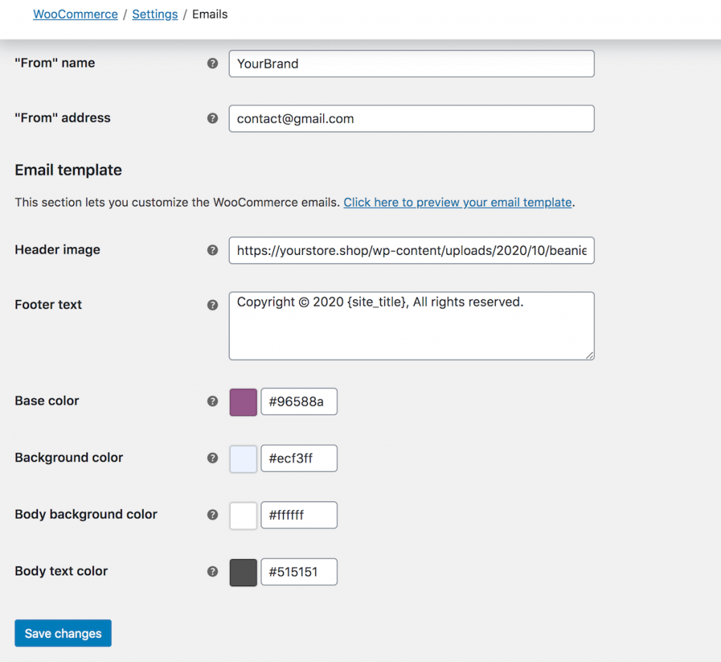 WooCommerce email template basic design option