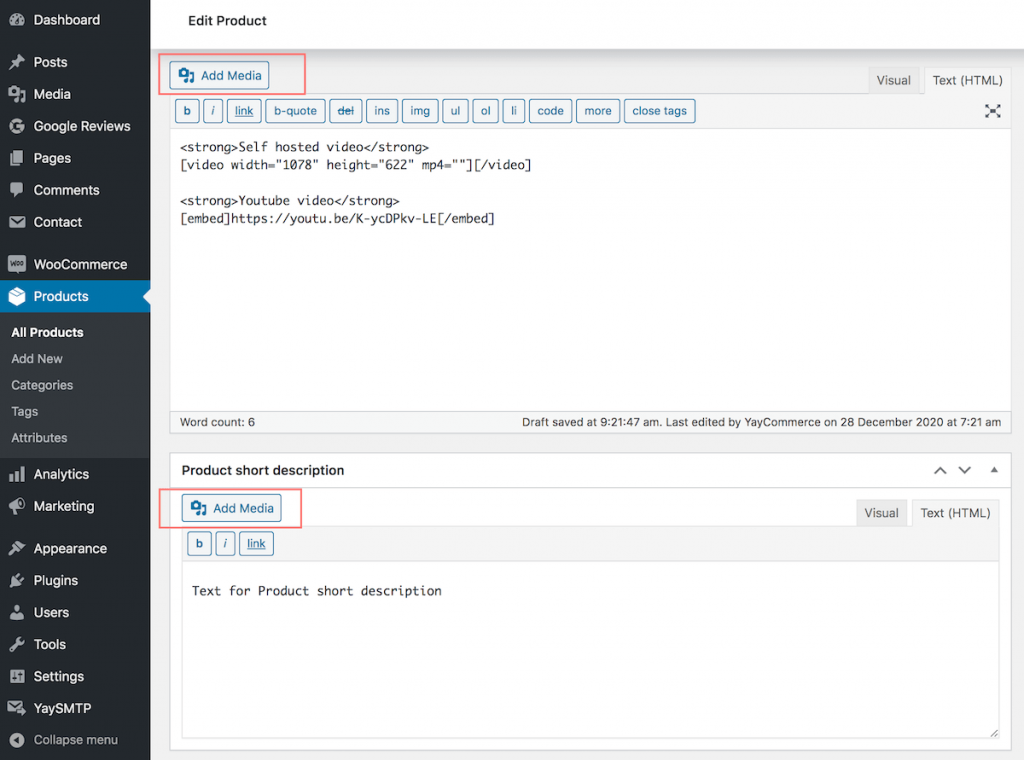 Add Video to WooCommerce product description