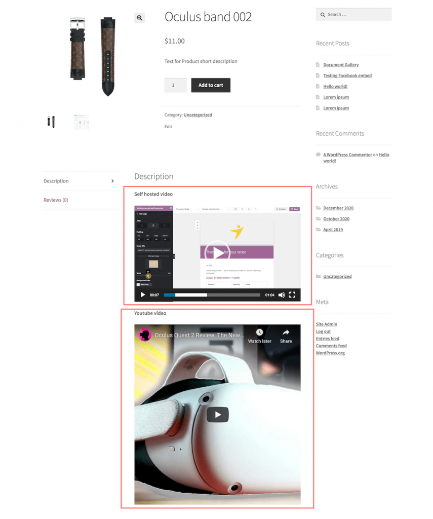 Videos in WooCommerce product description