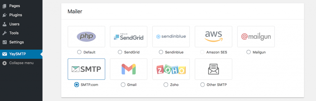 WP Mail SMTP - YaySMTP Mailer Options