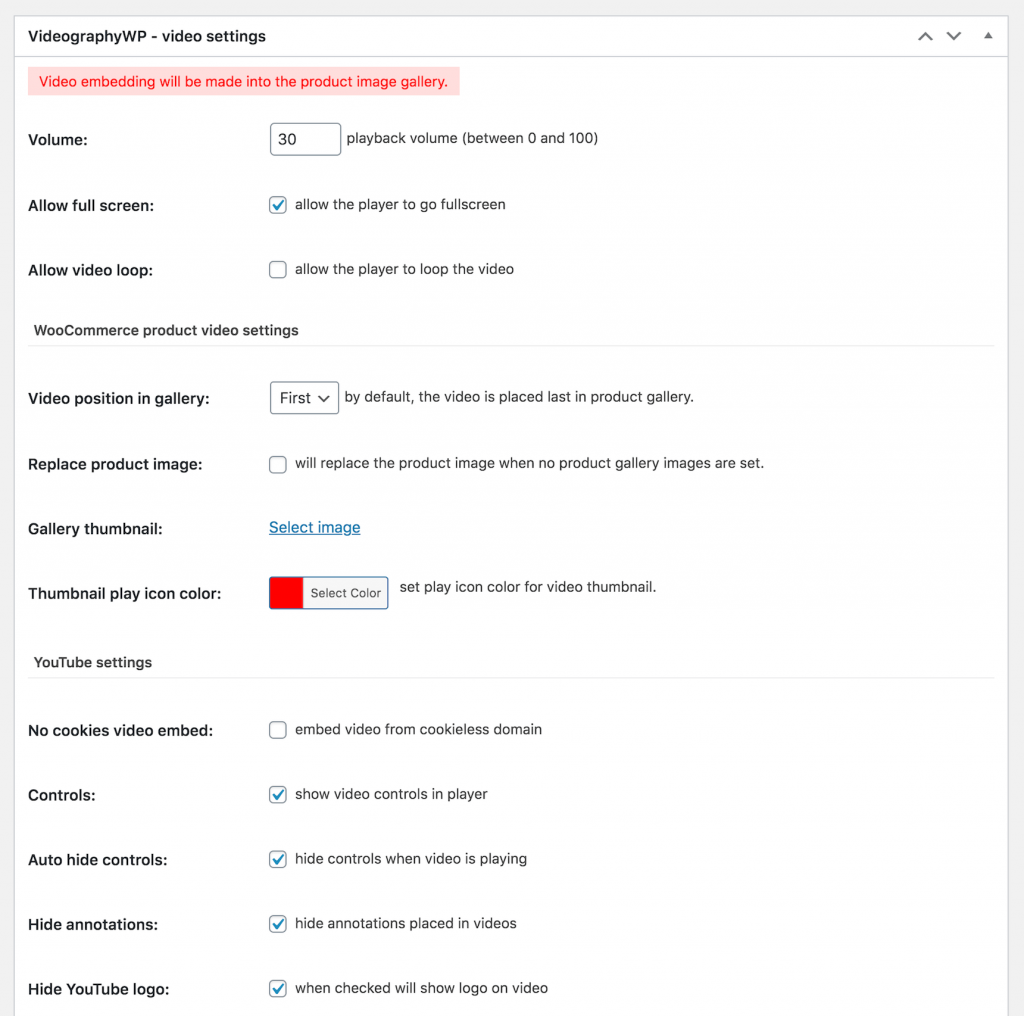 videographywp video settings