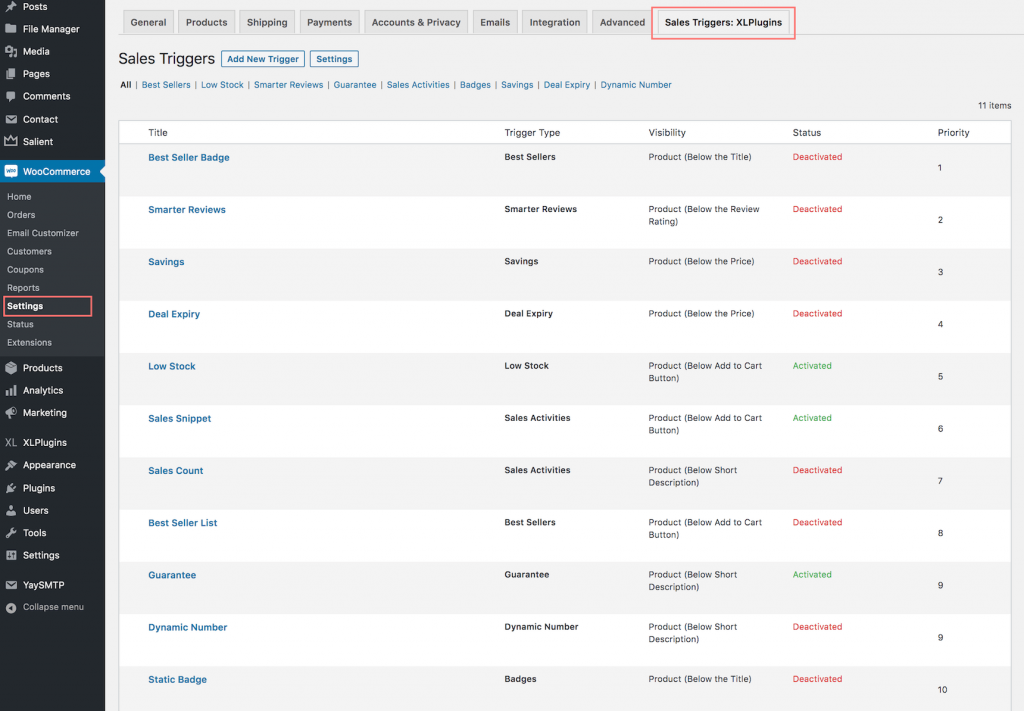 XL Sales Trigger plugin back-end