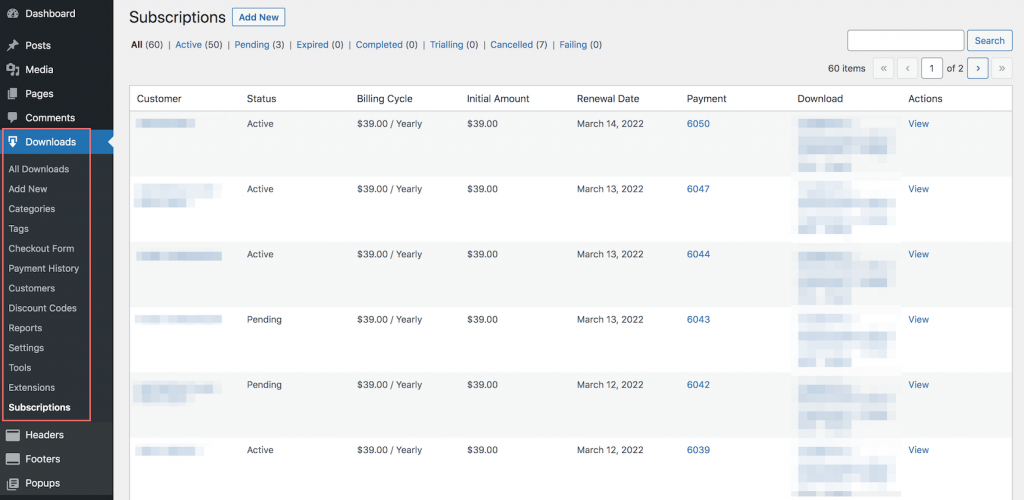 Easy digital downloads dashboard