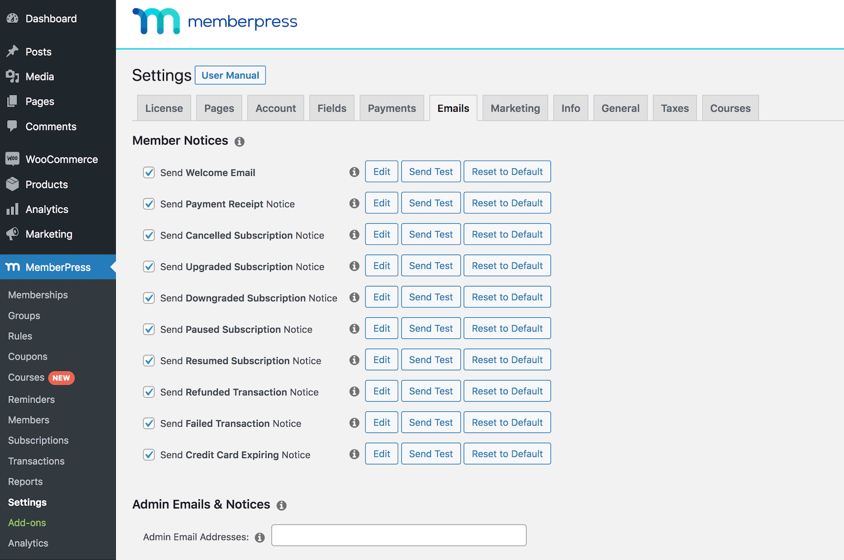 Memberpress settings