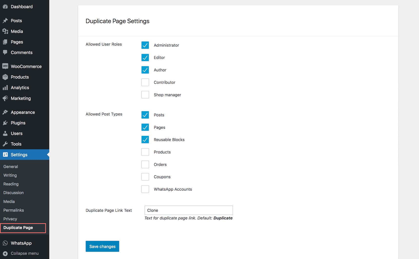 duplicate wordpress page post setting options