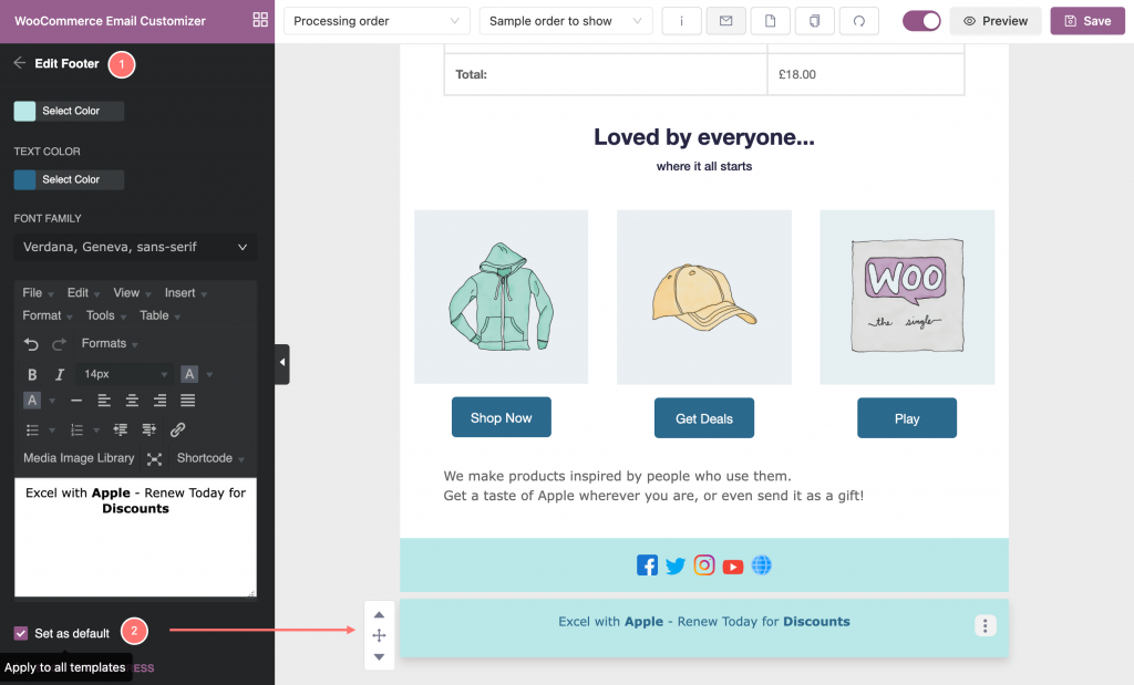 Set global footer in WooCommerce email templates