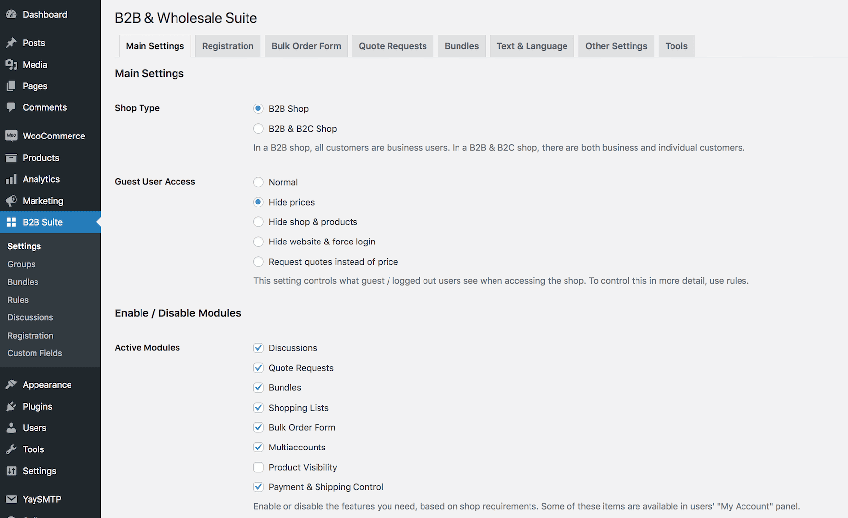 B2B Wholesale Suite admin dashboard