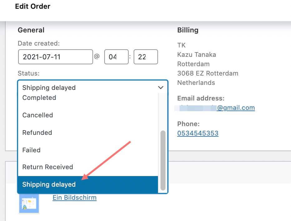 Order status changed to Shipping delayed