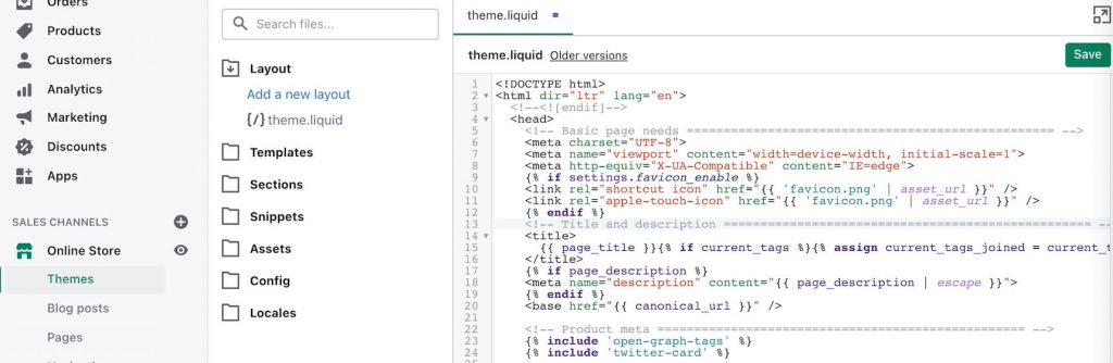 layout theme liquid in Shopify theme
