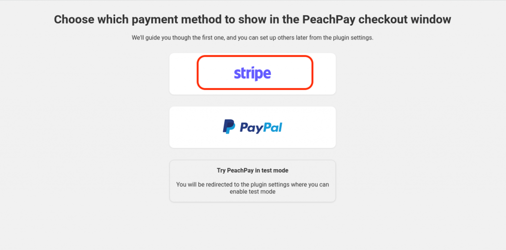 Choose Stripe as one-click checkout method