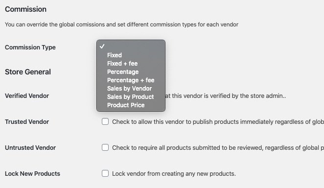 WC Vendors commission options