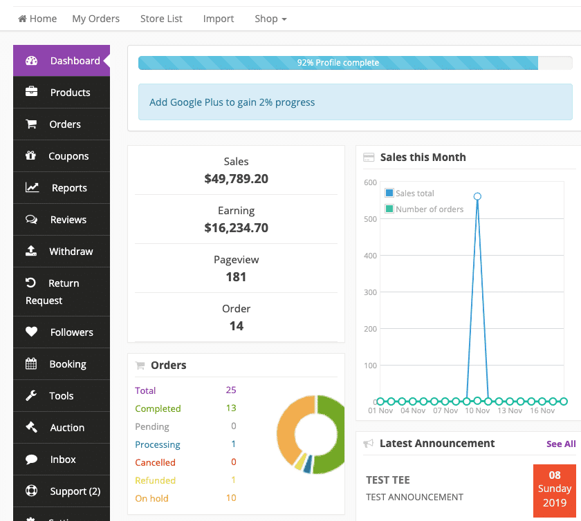 Dokan vendor dashboard