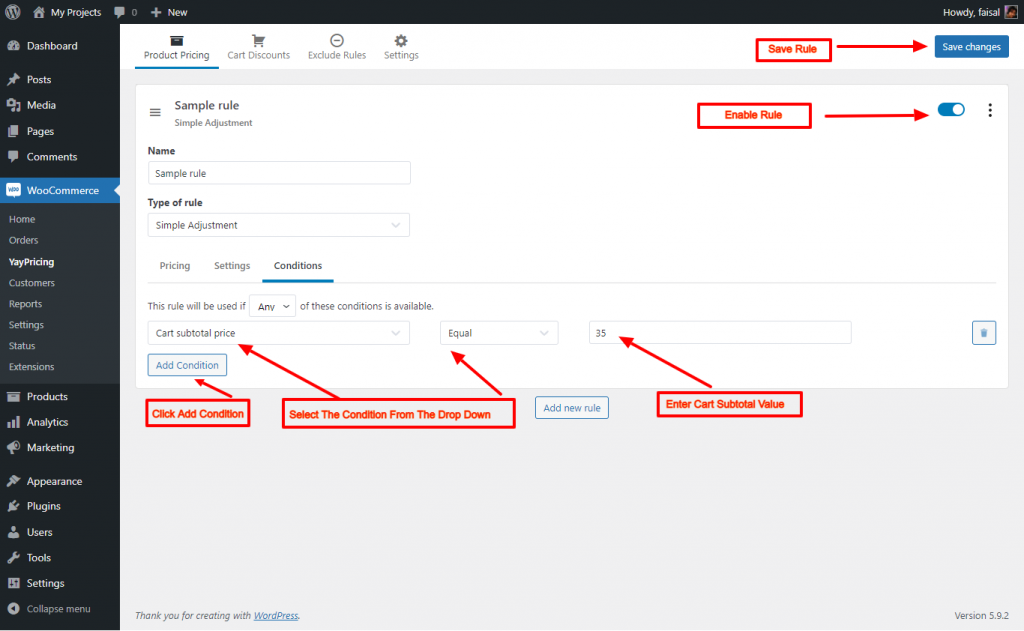 Simple Adjustment Cart Subtotal Conditonal Discount Creation