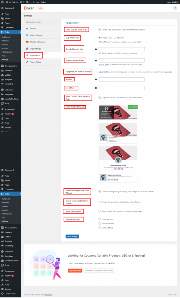 Full options of marketplace appearance settings