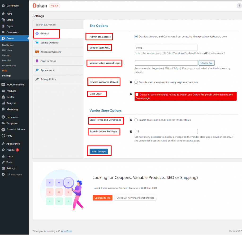 General settings of multi-vendor marketplace