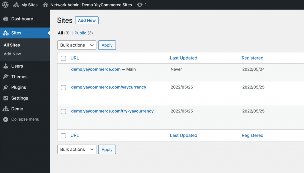 wordpress multisite network admin dashboard