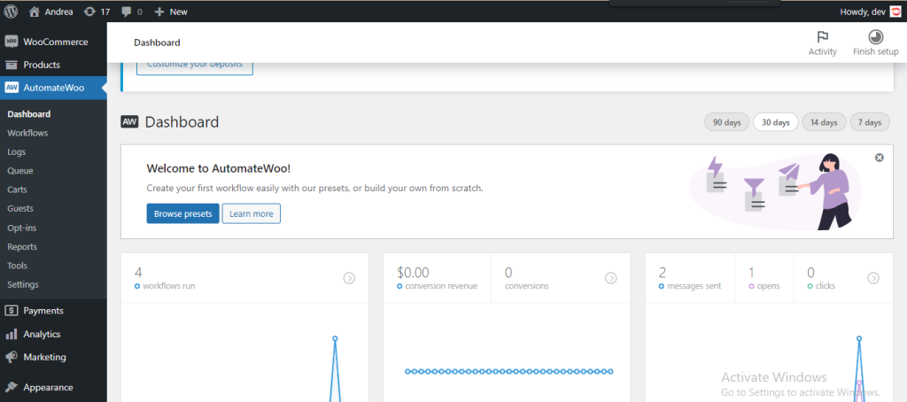 activating-AutomateWoo-see-AutomateWoo-tab-on-the-left-panel-of-Wordpress