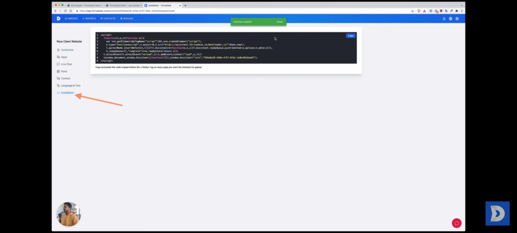 Install ThriveDesk code to website