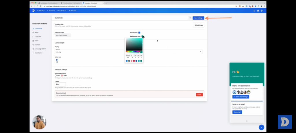 ThriveDesk user dashboard with WordPress settings