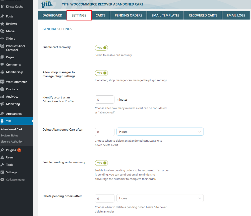 YITH-Recover-Abandoned-Cart-setting-to-enable-the-recovery-options