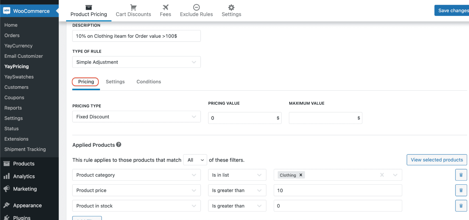 sub tab pricing to set up WooCommerce percentage discount modification
