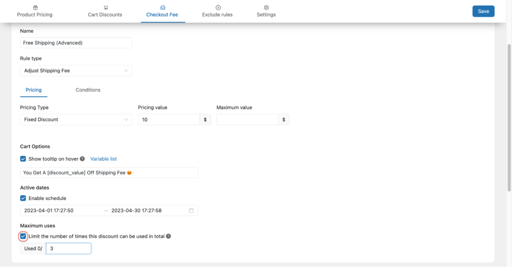 limit the maximum uses of WooCommercer free shipping coupon