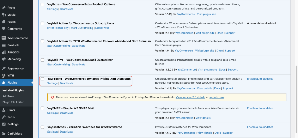 download and activate yaypricing woocommerce dynamic pricing and discount