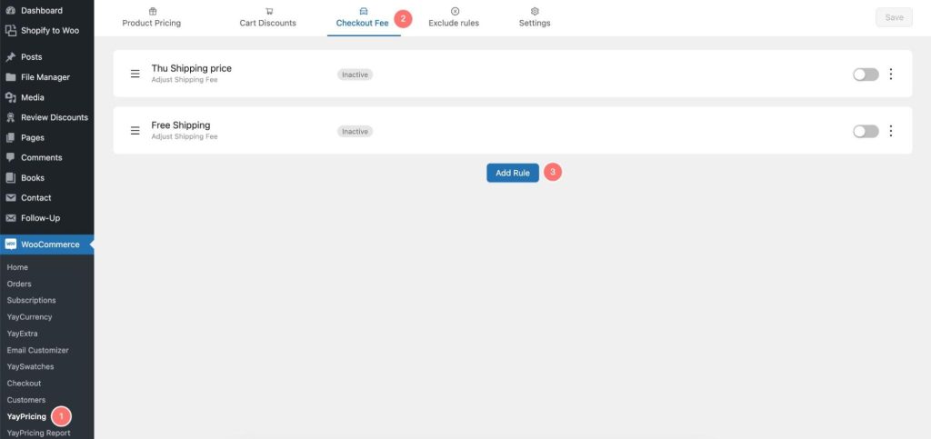 add checkout fee rule in yaypricing
