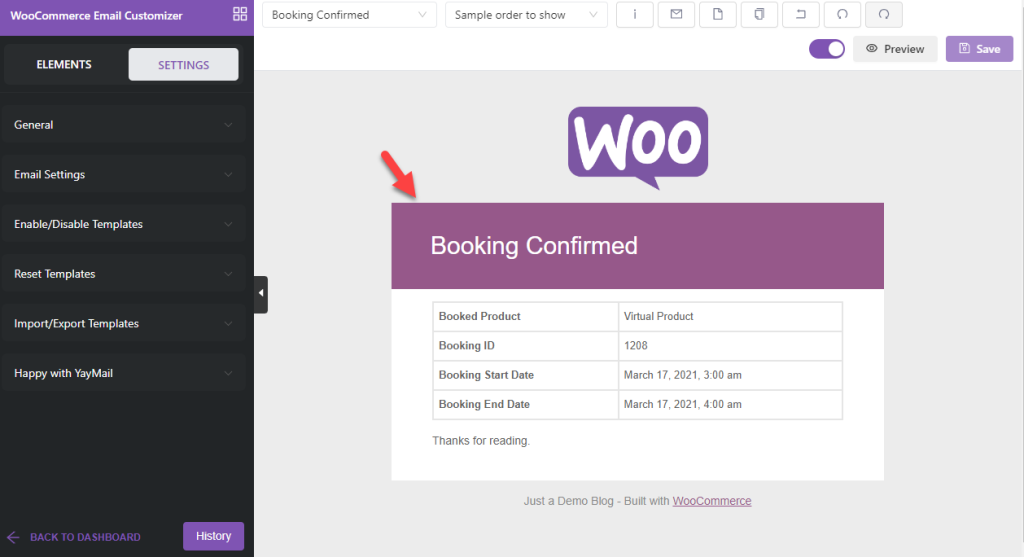 booking confirmed sample template - Customize WooCommerce Booking Email Templates