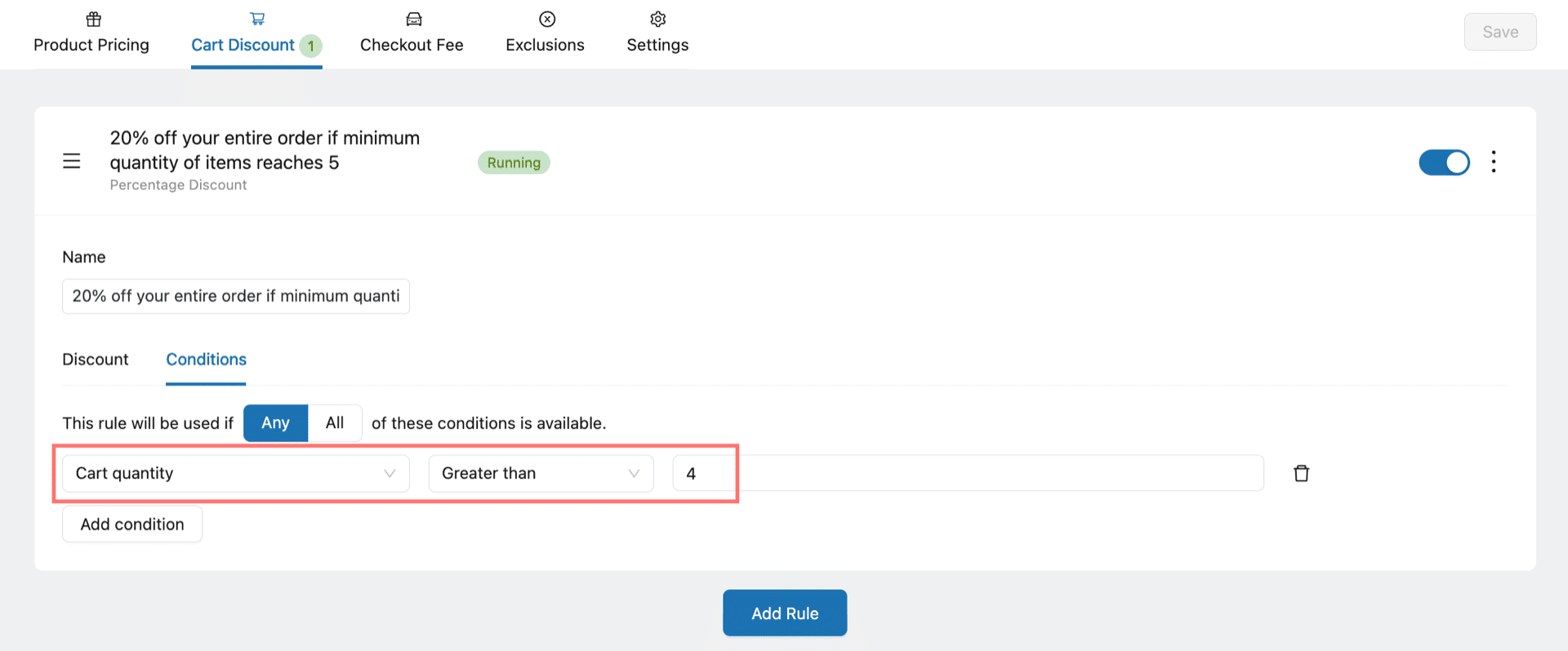 Minimum quantity of items required for the WooCommerce cart discount