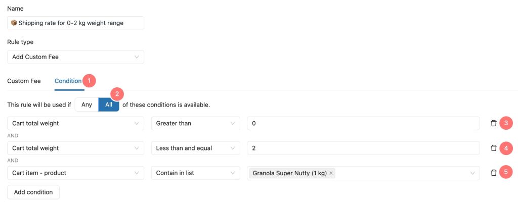 add conditions for weight-based shipping rule