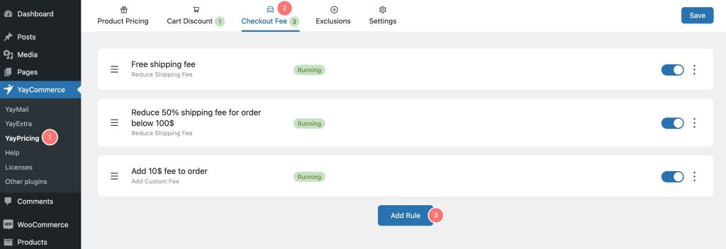 add new checkout fee rule