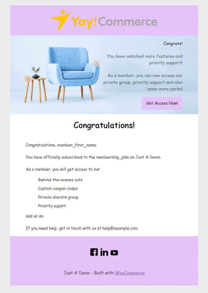 membership activated - woocommerce membership emails