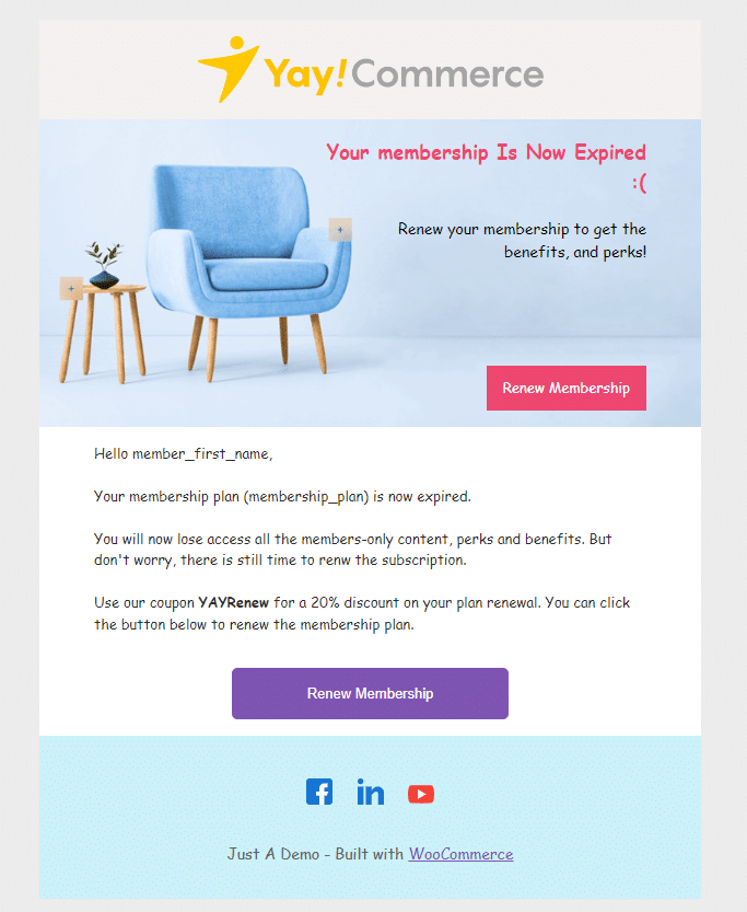 membership expired - woocommerce membership emails