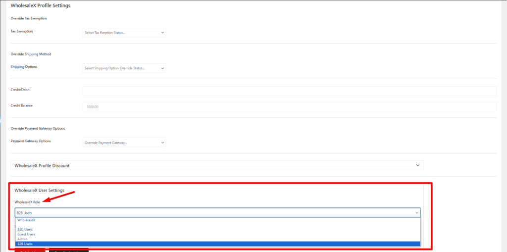 Assign B2B users Role with WholesaleX