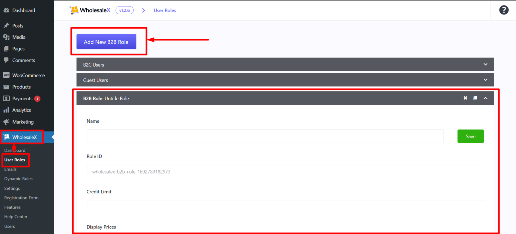 Create New B2B users Role with WholesaleX