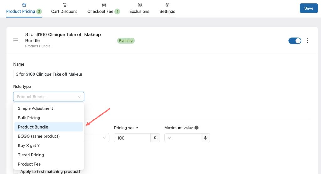 Select Product Bundle Rule