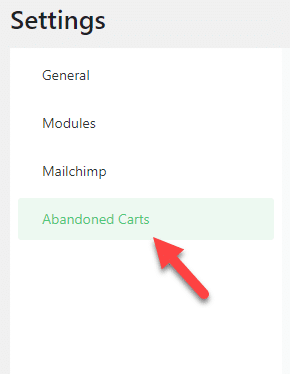 abandoned cart settings