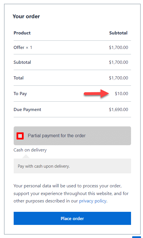 partial payment enabled - WooCommerce partial COD
