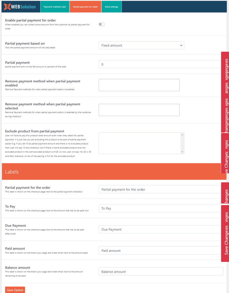 partial payment settings - WooCommerce partial COD