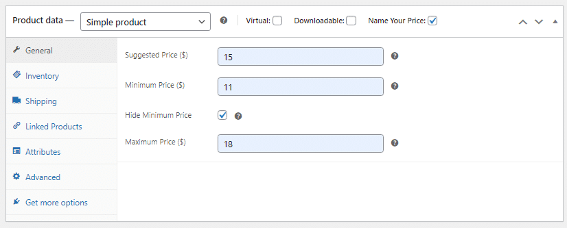 name your price configured