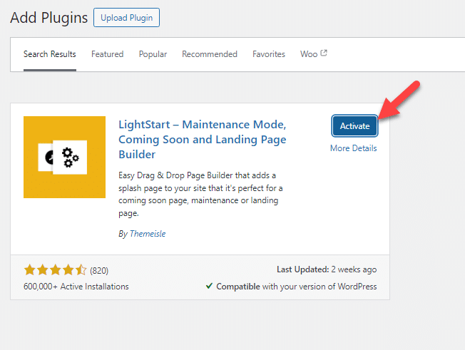 activate lightstart plugin